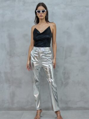 “Ariana” Silver Faux Leather Pants